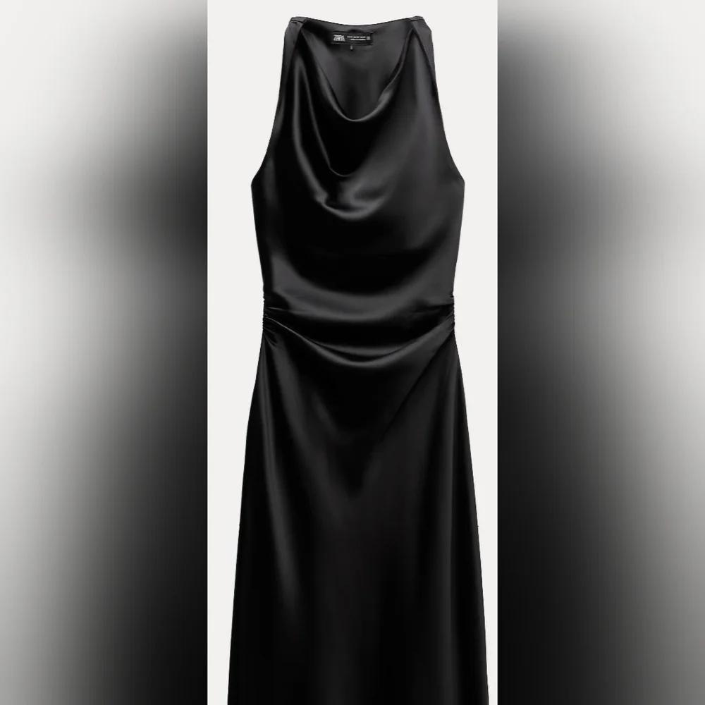 Zara Satin Effect Black Midi Sleeveless Dress - Picture 4 of 10